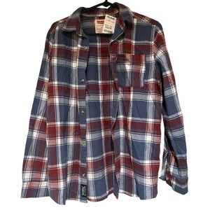 Boys Levi's Kids Plaid Button-Down Shirt - Blue and Cranberry